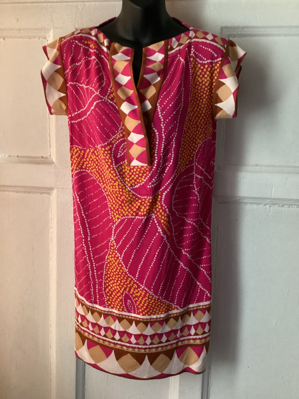 Diane Von Furstenberg Azter Fuchsia and Tan Geometric Print Mini Dress